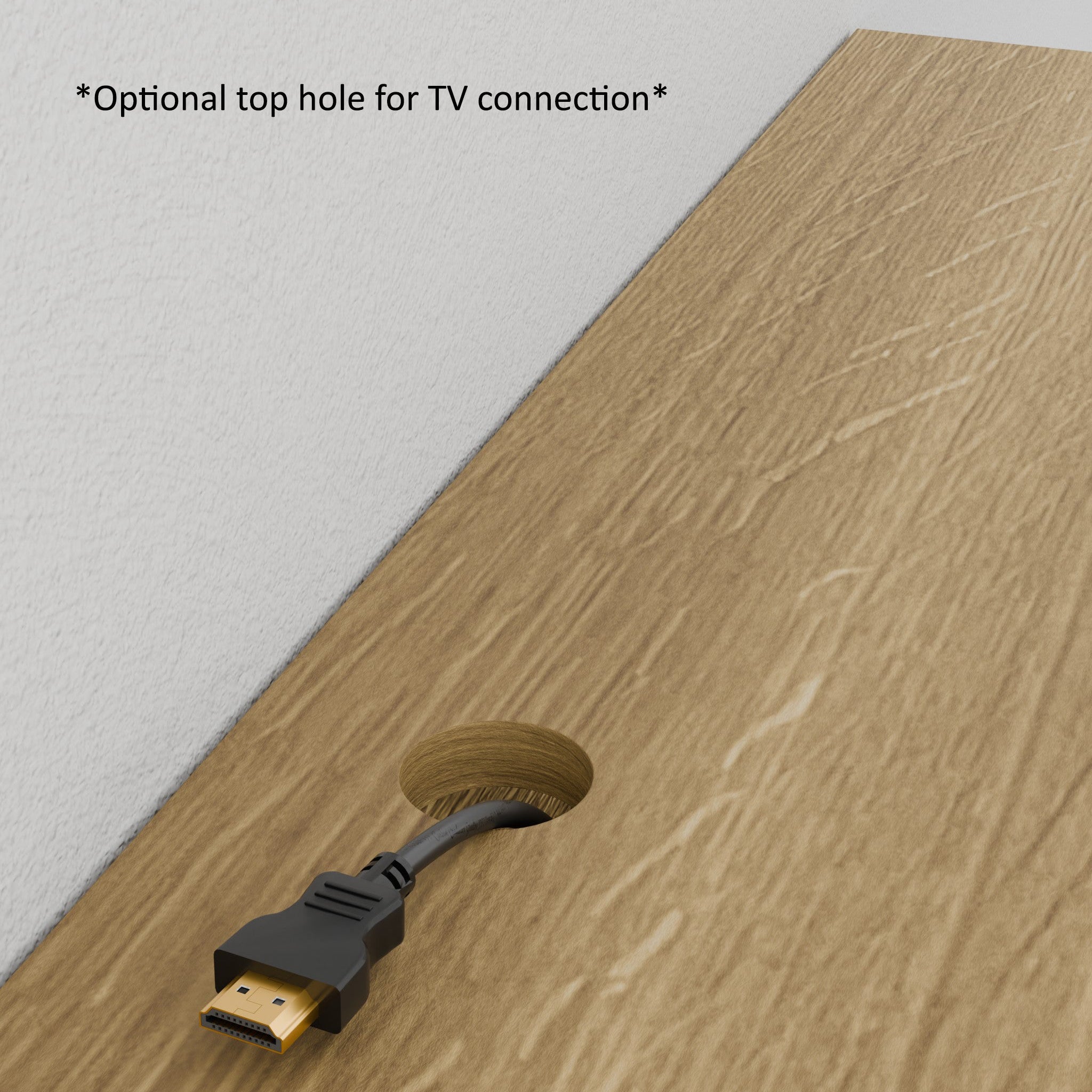 The Krovel Hardwood Media Console features an optional circular back hole for thru-wall wiring—ideal for media room furniture solutions.