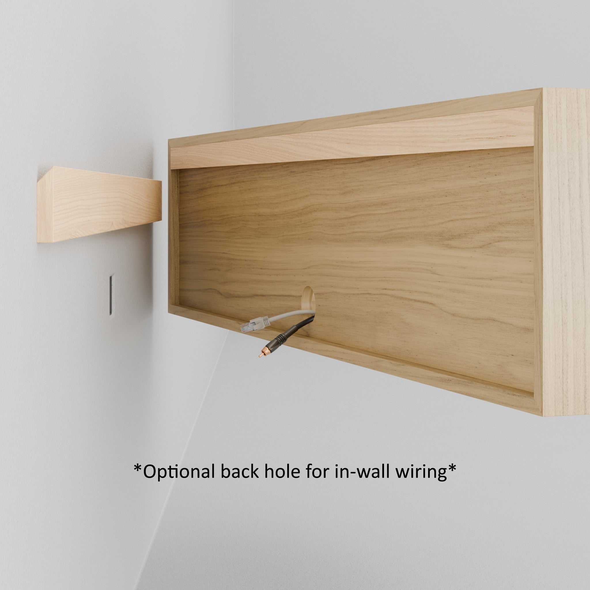 A person installs the Krovel Hardwood Media Console, featuring an optional top hole for TV connection wiring—ideal for managing cables in your media room furniture.