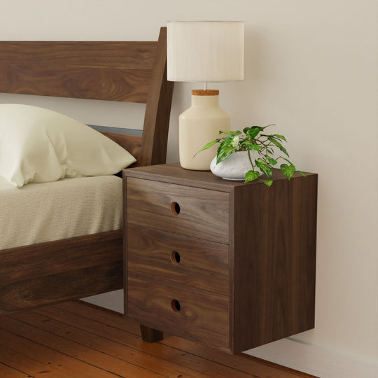 Triple Floating Nightstand In Walnut