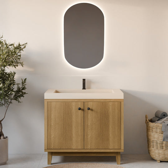 Double Door Vanity in White Oak