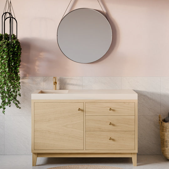 Single Door, Triple Drawer Vanity in Maple