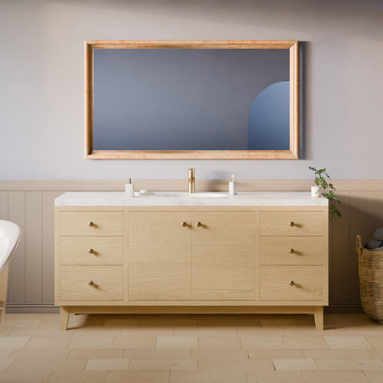 Double Door, Six Drawer Vanity in White Oak