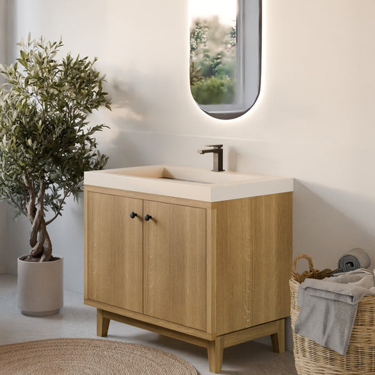 Double Door Vanity in White Oak