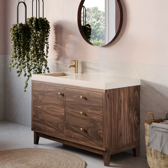 Single Door, Triple Drawer Vanity in Walnut