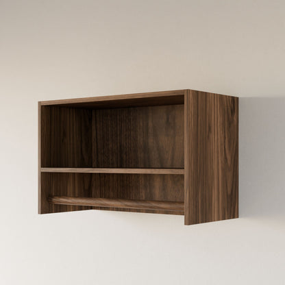 The Maine Made Closet Hanger with Shelf by Krovel Furniture Co. is a simple, modern wall-mounted unit with two open compartments, handmade in Portland, Maine from premium cabinet plywood and shown on a light-colored wall.