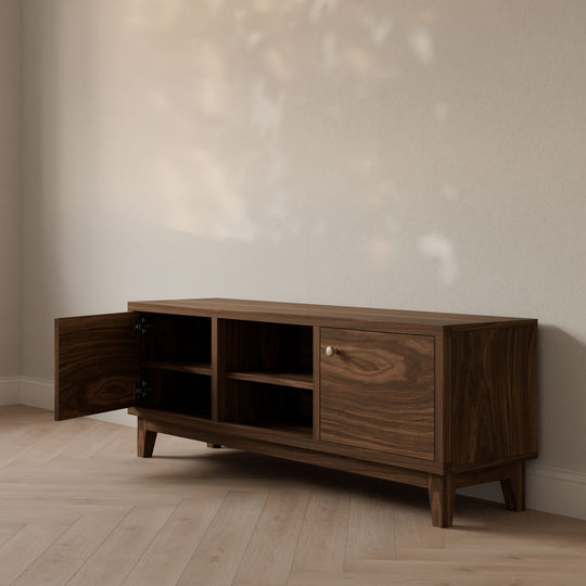 Maine Made Double Door, Open Shelf Media Cabinet