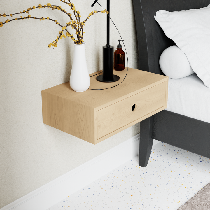 Floating Nightstand in Maple - Krovel SINGLE DRAWER / Extra Small Handmade in Maine#configuration_single-drawer