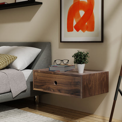 Floating Nightstand in Walnut - Krovel Handmade in Maine 