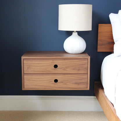 Floating Nightstand in Walnut - Krovel DOUBLE DRAWER / Extra Small Handmade in Maine 