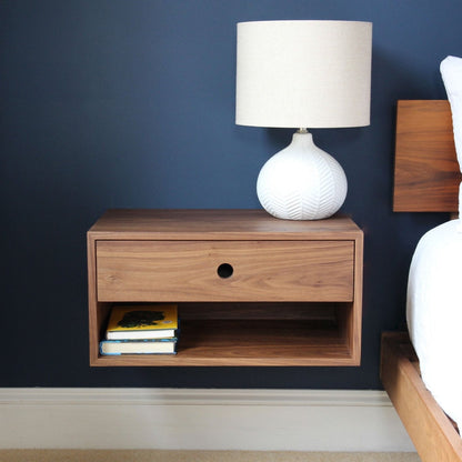 Floating Nightstand in Walnut - Krovel SINGLE DRAWER / SINGLE SHELF / Extra Small Handmade in Maine 