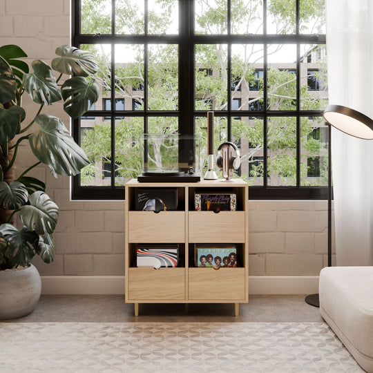 Hardwood Four Drawer Record Credenza