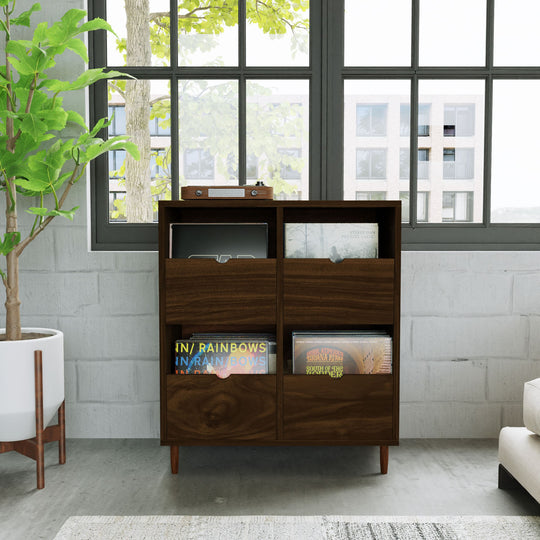 Four Drawer Record Credenza in Walnut