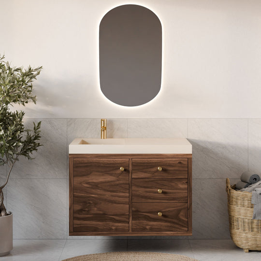Single Door, Triple Drawer Vanity in Walnut
