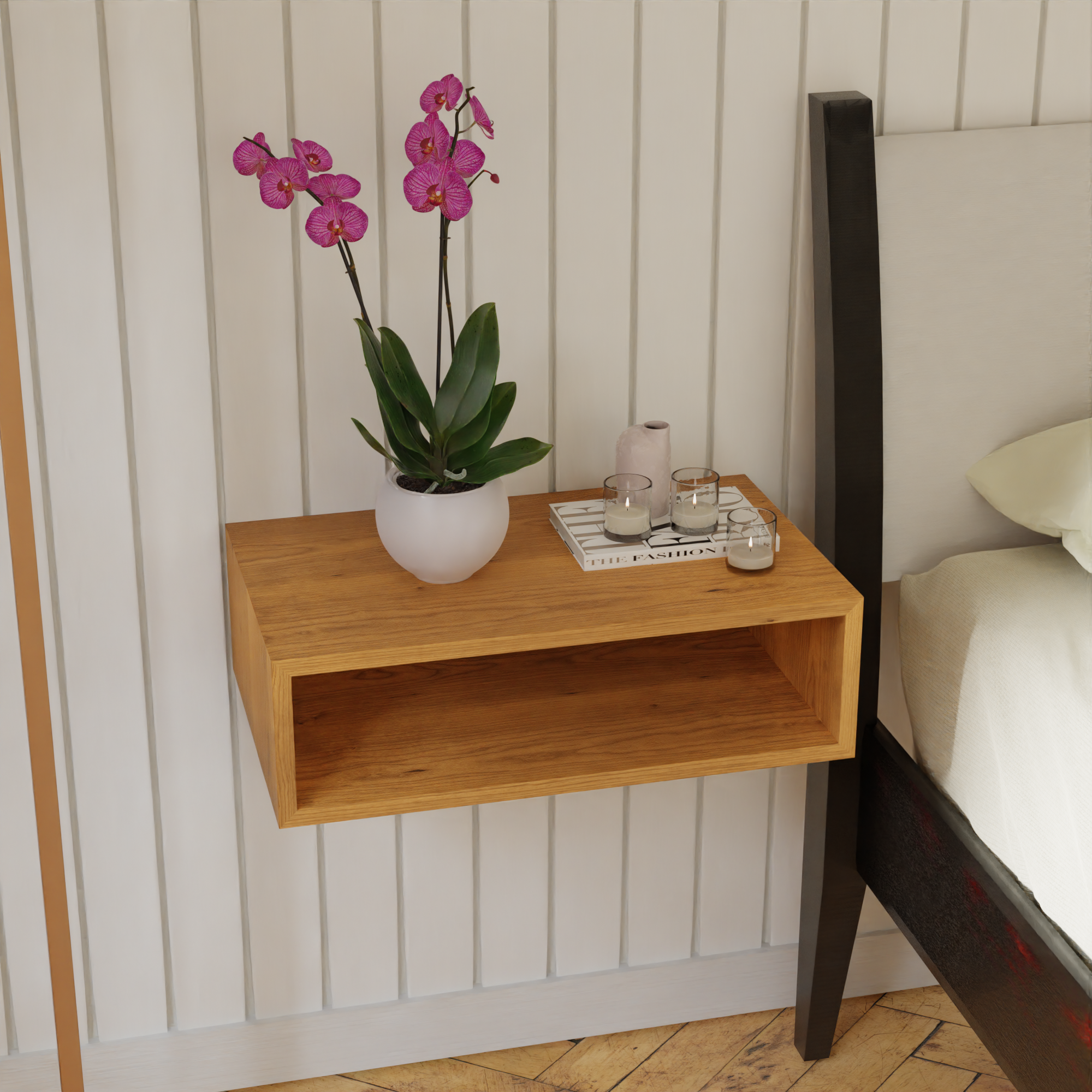 Cherry Floating Nightstand - Krøvel Furniture Co. Handmade in Maine
